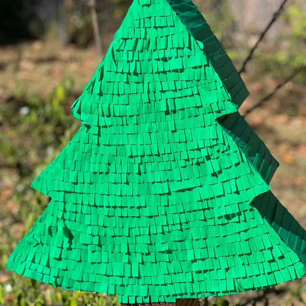 Festive Green Christmas Tree Pinata with Colorful Lights